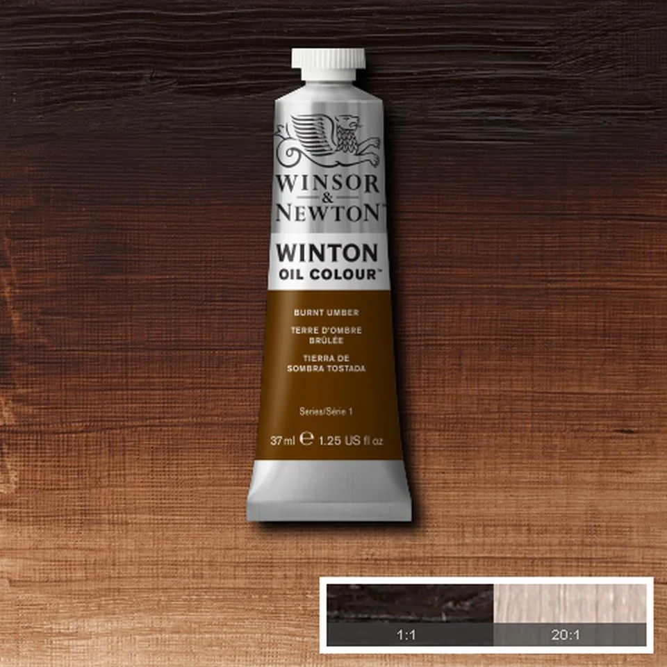 رنگ روغن وینزور - #076 - 🤎 Burnt Umber (آمبر سوخته- قهوه ای خاکی سوخته) - رنگ روغن سری 1 وینتون  - 37 میلی لیتر